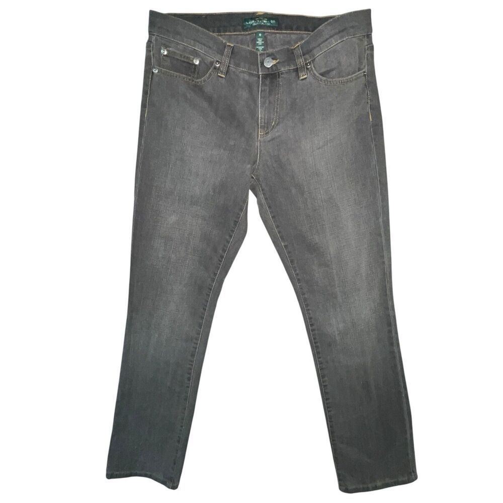 Lrl Lauren Jeans Co Ralph Lauren Black Modern Straight Mid Rise Stretch Size 10